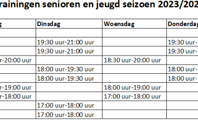 Training schema seizoen 2023/2024